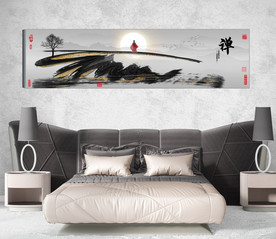 新中式抽象水墨禅意风景床头画