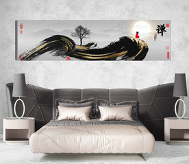 新中式抽象水墨禅意风景床头画