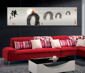 新中式抽象水墨禅意风景床头画