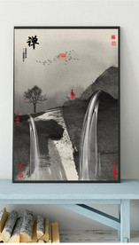 新中式抽象水墨山水风景玄关装饰