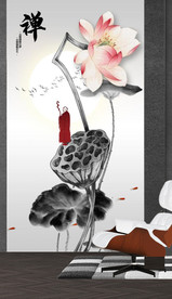 新中式水墨莲花禅僧玄关装饰画