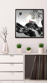 新中式抽象水墨禅僧山水装饰画