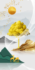 抽象金色山水发财树玄关晶瓷画