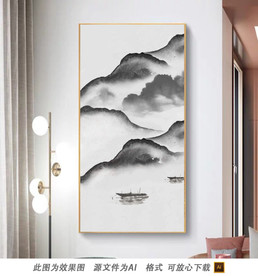 淡色禅意山水风景画