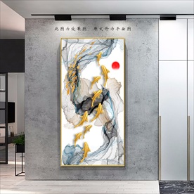 新中式九鱼图玄关画