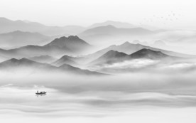 中国风灰色新款山水 TIF分层