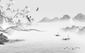 花鸟灰色别墅山水 TIF分层