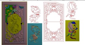 荷花 葫芦 扇子 精雕图