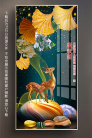 原创玄关梅花鹿鹅卵石装饰画