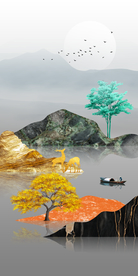 金色山水玄关晶瓷画