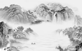 简约中式灰色山水 TIF分层