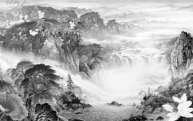 高档灰色中式山水 TIF分层