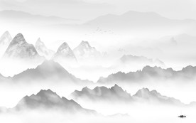 中国风灰色中式山水 TIF分层