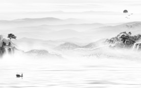 高档灰色中式山水 TIF分层