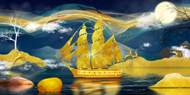 金色帆船装饰画