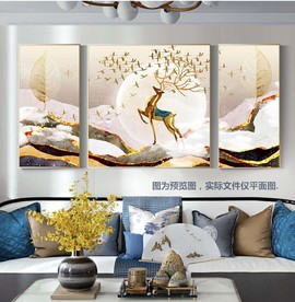 客厅沙发背景墙麋鹿装饰画