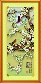 原创玄关手绘梅花喜鹊装饰画