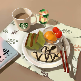 手绘插画轻食早餐