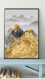 新中式立体金色山水风景装饰画
