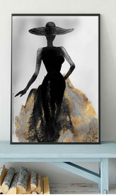 北欧金色水墨长裙美女玄关装饰画