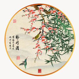 原创圆型梅花竹子装饰画