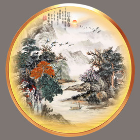 原创圆型水墨山水装饰画壁画