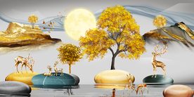 发财树麋鹿装饰画