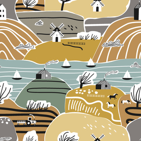 卡通 线条 山水