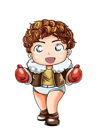 戴手套穿纸巾的小男孩