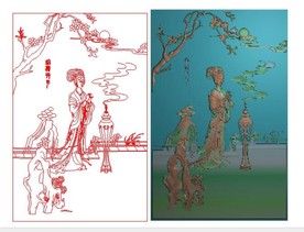 貂蝉拜月 精雕图