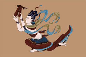 敦煌壁画榆林窟伎乐拍板飞天