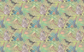 手绘热带雨林猕猴花鸟