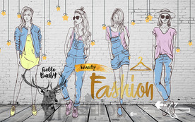 个性砖墙美女服装店工装背景墙