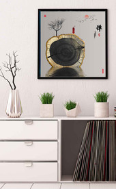 新中式抽象水墨年轮风景装饰画