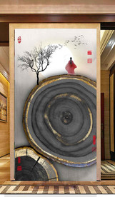 新中式抽象水墨年轮风景装饰画