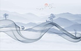 新中式抽象水墨山水风景背景墙