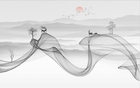 新中式抽象水墨山水风景背景墙