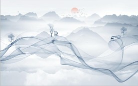新中式抽象水墨山水风景背景墙