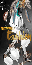 郁金香时尚美女羽毛装饰画玄关