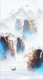 新中式山水松林风景玄关装饰画