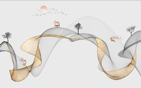 新中式抽象金色水墨山水背景墙