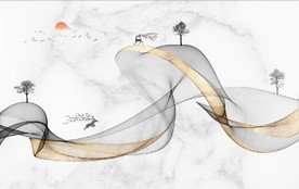 新中式抽象金色水墨山水背景墙