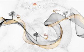 新中式抽象金色水墨山水背景墙