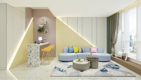 岩板瓷砖空间效果图 奶油黄