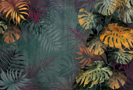 手绘北欧复古植物树叶花卉背景墙