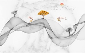 新中式抽象水墨麋鹿山水背景墙