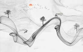 新中式抽象水墨麋鹿山水背景墙