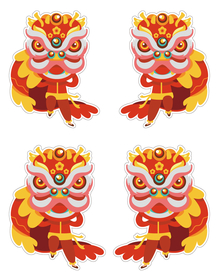 商场商铺玻璃装饰喜庆双狮子图案