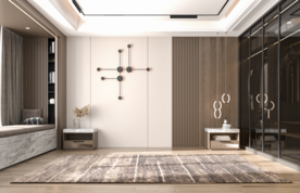 现代极简卧室背景墙3D场景空景