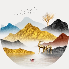 圆形装饰画金色山水